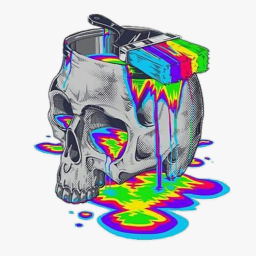 Skull with dripping rainbow paint
